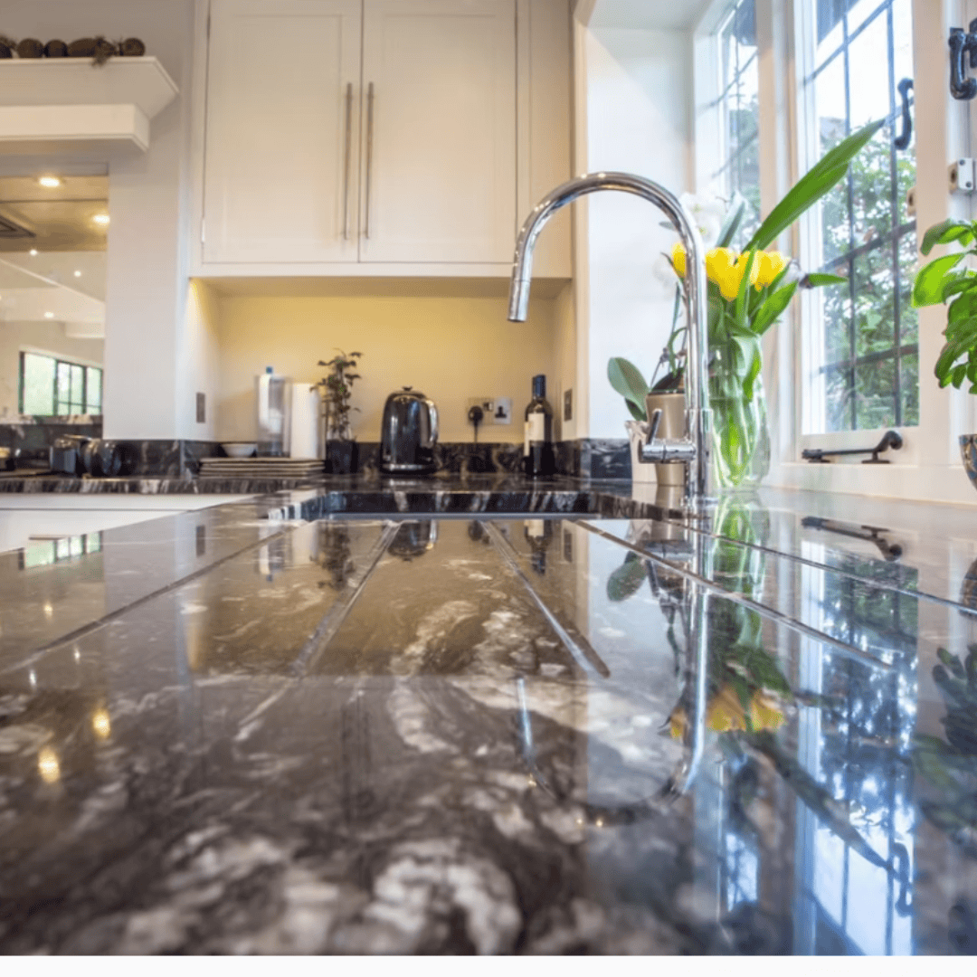 Draining Grooves close up project by Sabre Stone Surrey for Lyne & Co kitchens